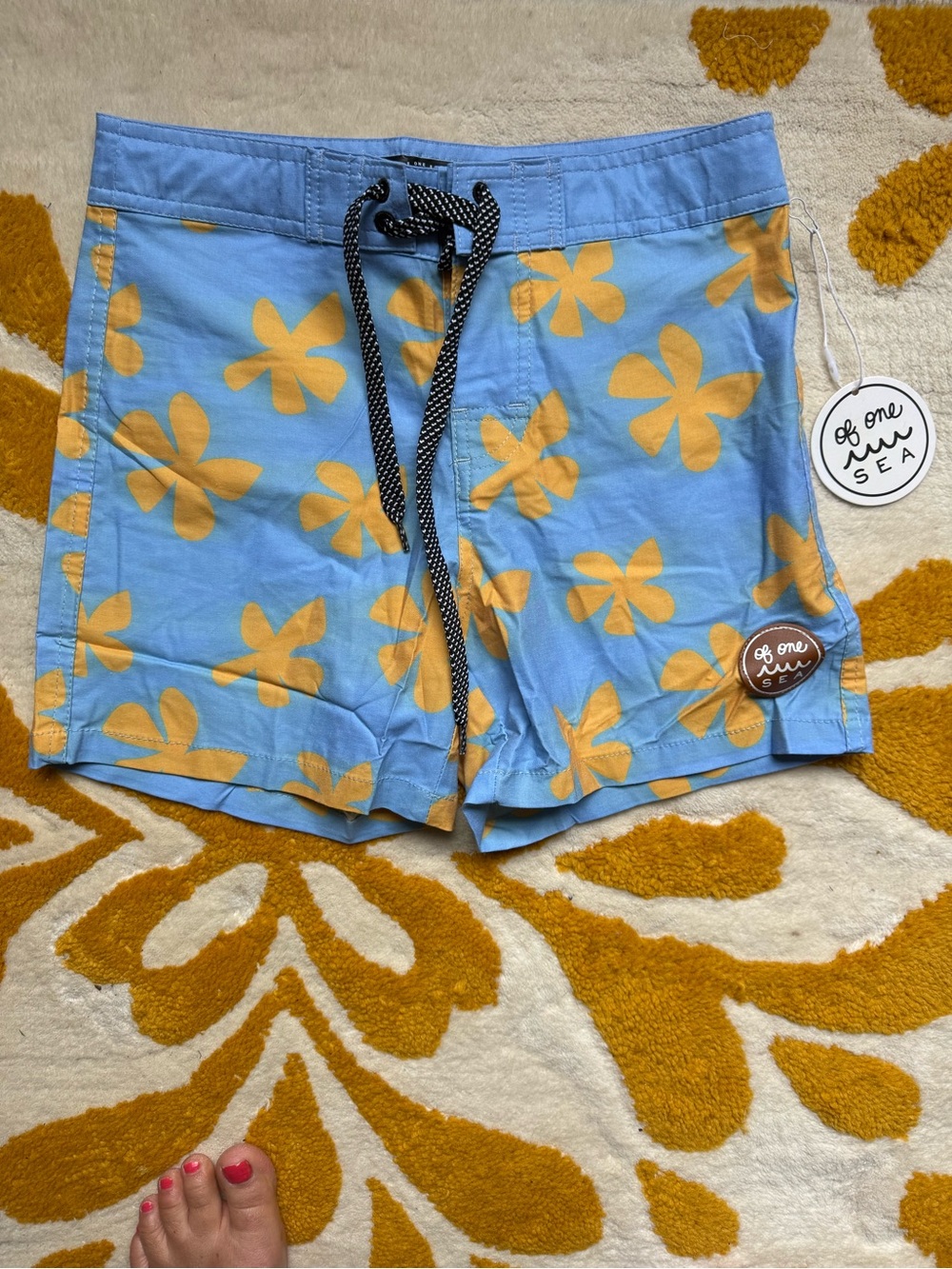 One One Sea Kids' Blue & Yellow Floral Swim Trunks